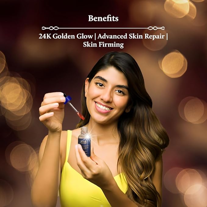 Blue Nectar 24K Gold Serum with Pure Kumkumadi Oil for Face | Ayurvedic Collagen Face Serum for Skin Tightening & Natural Radiance (24 Herbs, 0.33Fl Oz)
