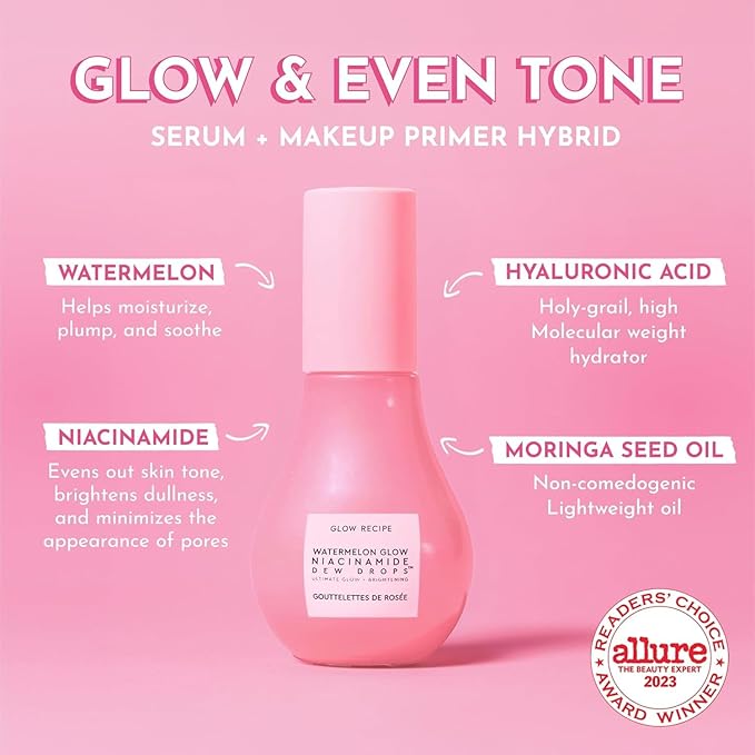 Glow Recipe Glass Skin Essential Korean Skincare Kit - Includes Niacinamide Dew Drops Face Serum & PHA + BHA Face Toner - Travel Size Watermelon-Powered Hydrating Serum & Pore Minimizer (2 Count)