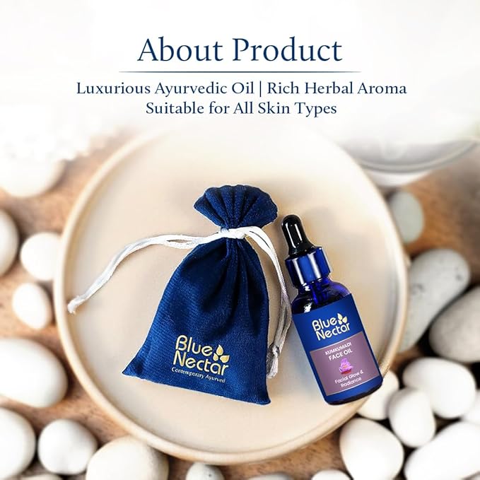 Blue Nectar Kumkumadi Oil for Face for Aging Skin | Ayurvedic Saffron Face Cleansing Oil | Authentic Kumkumadi Tailam Saffron Serum for Women & Men (0.33 Fl Oz, 26 Herbs)