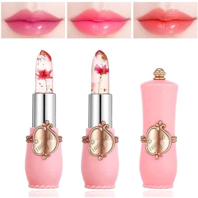 2 Pack Crystal Jelly Flower Lipstick,Magic Temperature Color Change Lip Gloss Lip Stick PH Clear Magic Lipstick Long Lasting Nutritious Moisturizing Lip Balm(Set A)