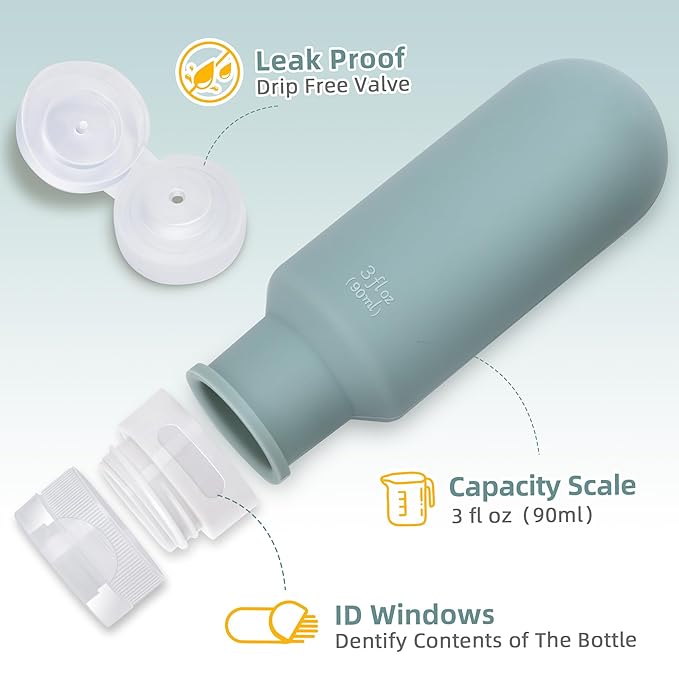 3oz Travel Bottles for Toiletries,Silicone Leak Proof Squeezable Travel Containers,TSA Approved Travel Essentials Bag for Shampoo Conditioner,5 Pack,Dark Pack