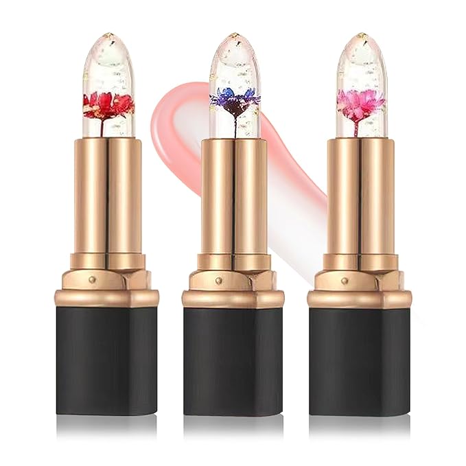 3PCS Color Changing Lipstick,Magic Lipstick Jelly Lip Balm,Long Lasting Waterproof Temperature Color Change Lip Gloss (C)