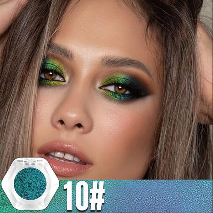 evpct Green Teal Shimmery Eyeshadow Palette, Teal Glitter Loose High Pigment Shimmer Metallic Rainbow Eyeshadow Makeup Pallet, Green Holographic Multichrome Eyes Highlighter 10#