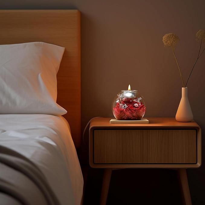 Eternal Preserved Real Rose, Glass Dome Gift Set with 18 Scented Candles (9 Vanilla,9 Lavender), Mother's Day Valentine Christmas Birthday Gift for Women Mom Girlfriend Wife Home Decor (White)