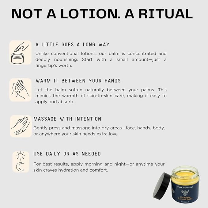 Pure Heritage Handmade Tallow Balm – Grass-Fed & Finished Moisturizer & Healing Cream with Frankincense & Cedarwood | Natural Care for Sensitive Skin, Eczema, Rosacea, Babies, Men & Women (4oz)