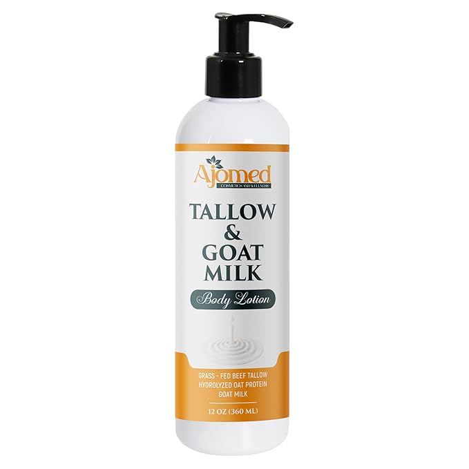 Tallow & Goat Milk Body Lotion for Sensitive Skin, Organic moisturizing Lotion - Soothes Dry skin, Goat Milk face and body Moisturizer - Handmade Tallow for skin cream (12 OZ, Lavender Vanilla)