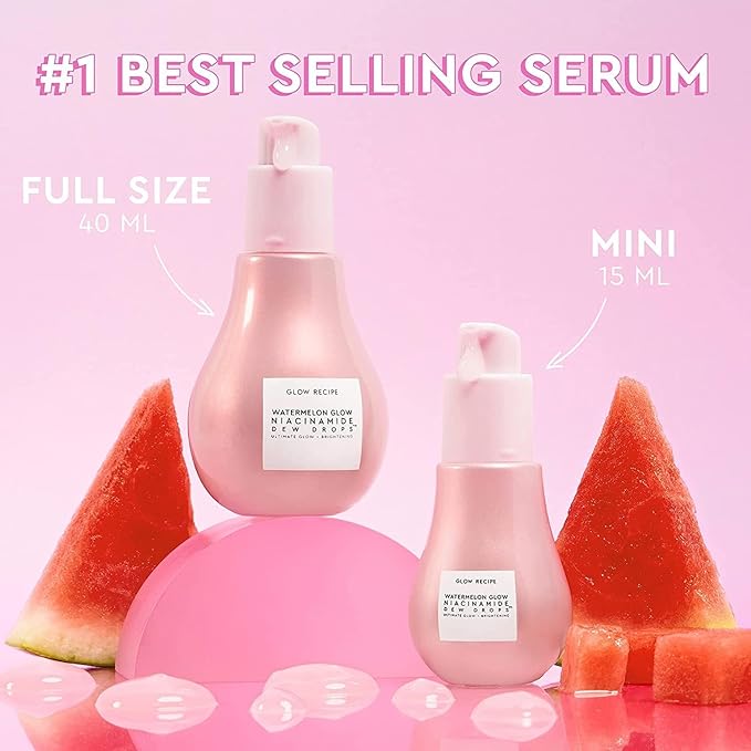 Glow Recipe Glass Skin Essential Korean Skincare Kit - Includes Niacinamide Dew Drops Face Serum & PHA + BHA Face Toner - Travel Size Watermelon-Powered Hydrating Serum & Pore Minimizer (2 Count)