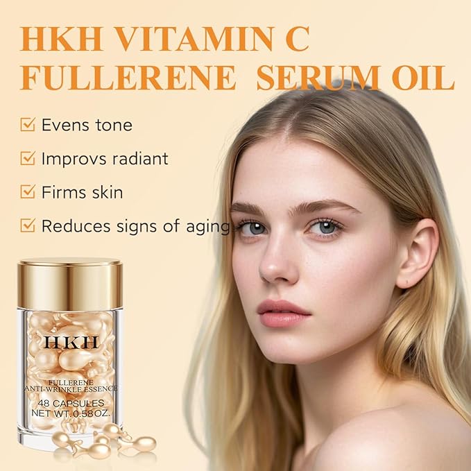 Vitamin C Face Serum Oil - HKH Vit C with Vitamin E Anti-Aging Serum Capsules, Firming Skin & Reduces Fine Lines, 48 Travel-Friendly Skincare Capsules for Smooth, Moisturized Skin, with Scissors