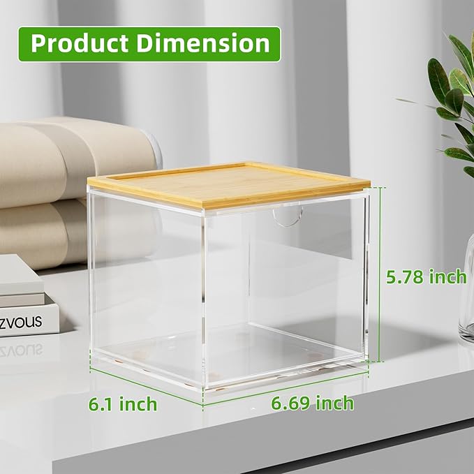 VITVITI Drawer Disposable Face Towel Holder Box, Acrylic Facial Towel Container for XL Clean Skin Club, Large Disposable Face Towel Storage with Bamboo Lid, for Bathroom, Vanity Makeup, Clear