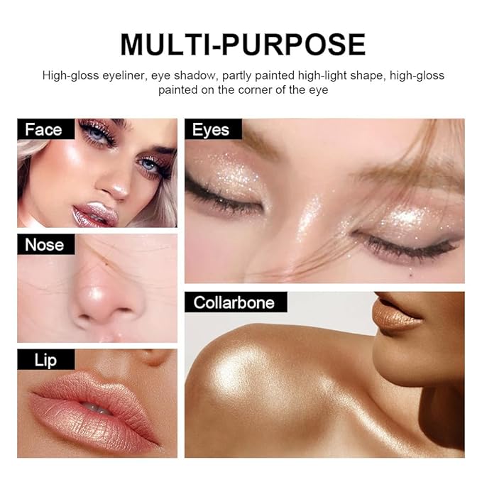 Rose Gold Eyeshadow Stick Makeup, Long-Lasting Waterproof Eye Shadow Pencil, Hypoallergenic Smudge-Proof Glitter Primer Palette Shimmer Eyeliner, Easy to Blend Eye Make Up