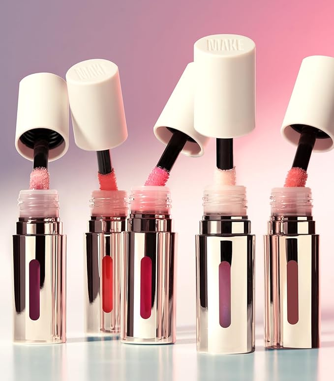 MAKE Beauty Serum Balm Hydrating Lip Oil. Vegan Moisturizing Lip Gloss with Plumping Effect. Lip Treatment Cream for Soft, Smooth, Shiny Lips - Shade, Pink Cerise