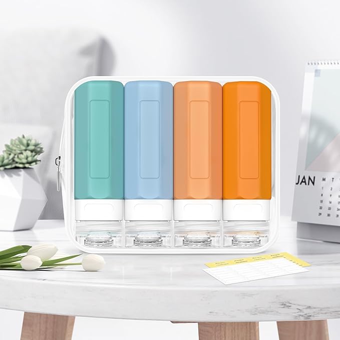 Redfly Travel Bottles for Toiletries, 3oz Tsa Approved Travel Size Containers, BPA Free Leak Proof Squeezable Containers for Toiletries, Silicone Refillable Essentials for Shampoo Conditioner Mix