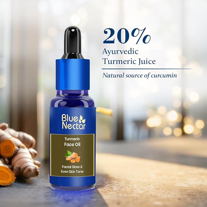 Blue Nectar Turmeric Facial Oil for Even Skin | Plant Based Skin Glow | Tan Removal Face Serum for Women & Men (16 Herbs,1 Fl Oz)