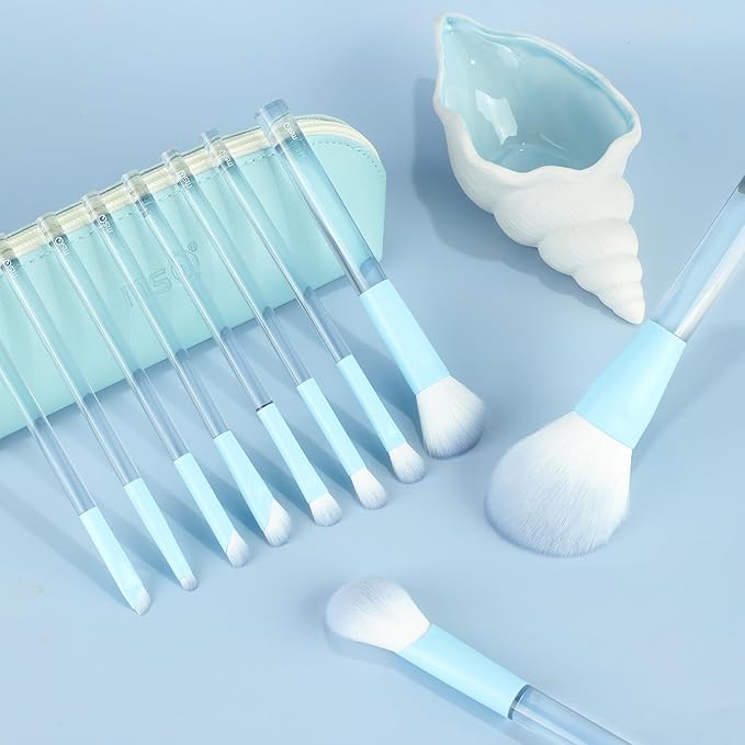 MSQ Make Up Brushes 10Pcs Powder Brushes Contour Brush Synthetic Hair Makeup Brush Set with Bag for Blending Stippling Highlighting Eyeshadow Eyeliner Concealer Nose Shader