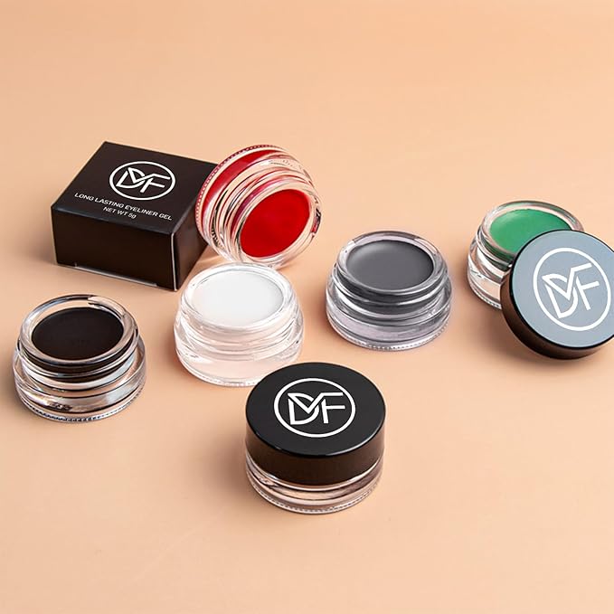 Eyeliner Gel Set,Long Lasting Waterproof High-Intensity Pigments Smudge-Proof Eye liner Makeup With 5.51 IN Long Eyeliner Brush Water-Resistant Creamy Gel 5G-Red