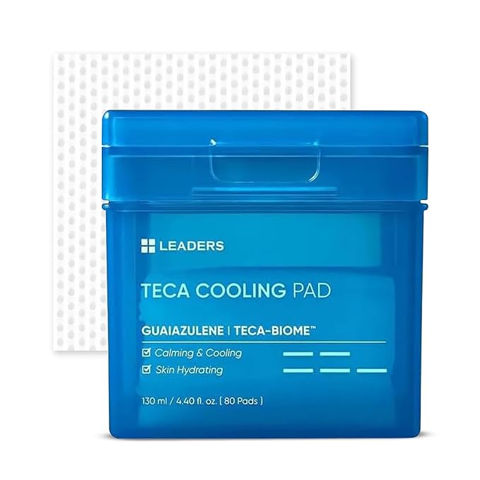 LEADERS Teca Cooling Toner Pad - Instant Relief for Dry, Overheated Skin | Vegan-Certified | Clinically Proven Efficacy | Korean Skincare 80 Pads x 130ml