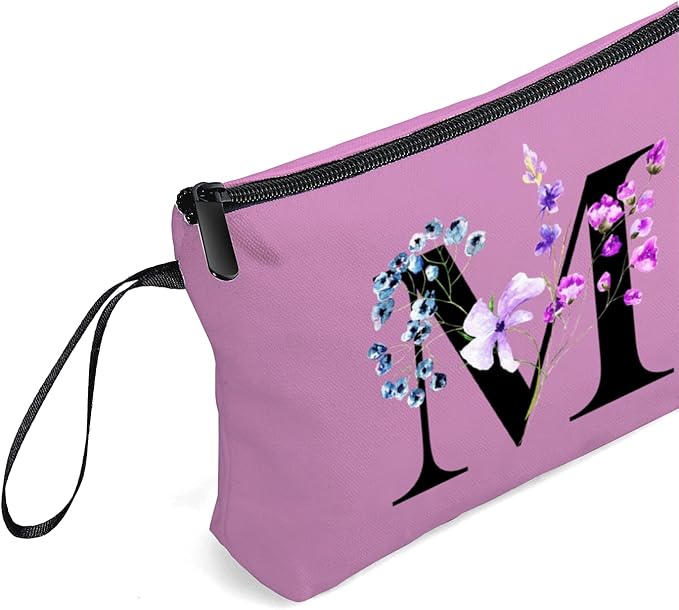 Women Birthday Maid of Honor Monogrammed Gifts for Bride Bridesmaid Sister Friend Her Teacher Makeup Cosmetic Bag with Mirror Mothers Day Christmas Graduation M