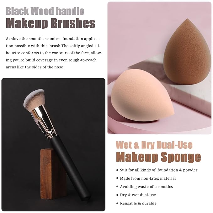 All In One Makeup Kit, Includes Naked Eyeshadow Palette, Nude & Beige Liquid Foundation, Face Primer, Lipstick Set, Eyebrow Soap Kit, Winged Eyeliner Stamp, Brush, Sponges