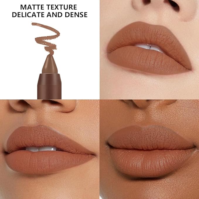Matte Lipstick Crayon for Women, Light Brown 24 Hour Lipstick Lip Liner Pencil, Neutral Lip Stick Lipliner Long Lasting Waterproof Smudge Proof, Vegan & Cruelty-Free, 01