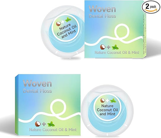 Dr. Emma Woven Dental Floss Coconut Oil Infused Expanding Dental Floss, Oral Care Stretchable Floss, Mint 33yd Blue, Pack of 2