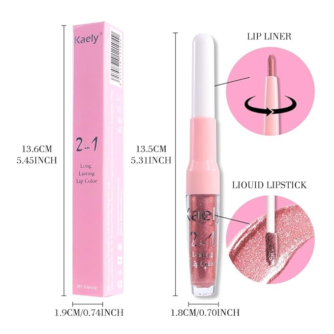 Kaely 2-in-1 Pink Red Metallic Lipstick and Lip Liner, Shimmer Liquid Metallic Lipsticks for Women, Glitter Lip Gloss Stain Long Lasting Waterproof Smudge Proof 24 Hour, Vegan Makeup, 09