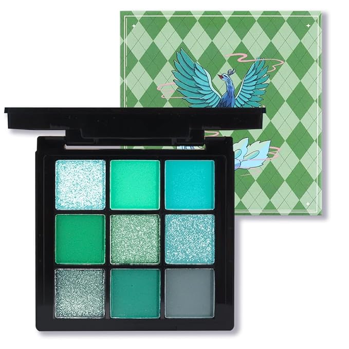 9 Colors Green Smoky Matte Shimmer Eyeshadow Palette with Mirror for Eye Makeup,High Pigmented Eye Shadow Primers Powder Palet de sombras de ojos