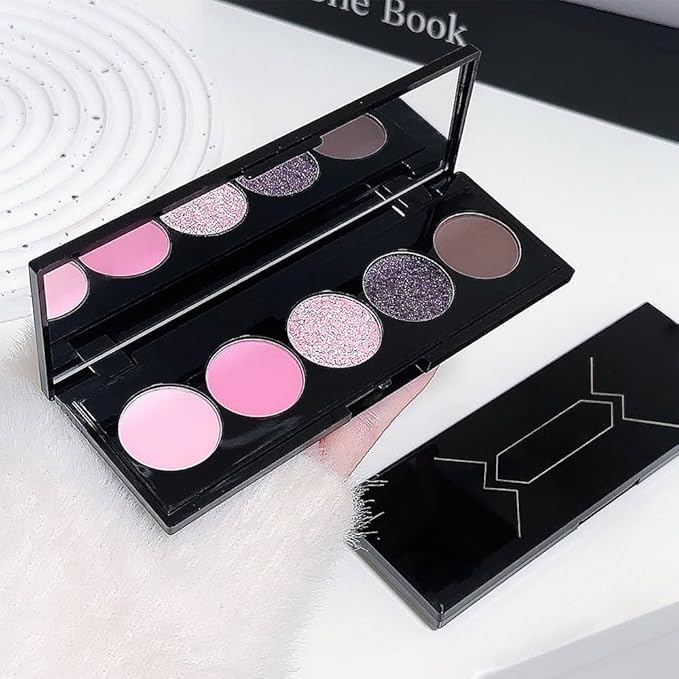 Pink Black Brown 5Colors Eye Shadow Palette Makeup with Mirror,Neutral Vegan Eyeshadow Palette for Older Women Waterproof Long Lasting Naturing-Looking sombras para ojos,Cruelty Free