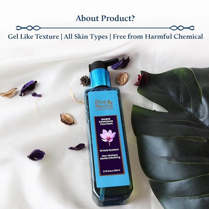 Blue Nectar Kumkumadi Brightening Face Wash with Saffron for Women & Men | Sulphate free Anti Pimple Face Cleanser (10 Herbs, 6.76 Fl Oz)