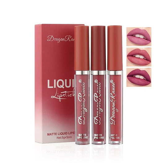 MฤTYSUR3Pcs Matte Lipstick Set - Long Lasting & Smudge-Proof, Hydrating Non-Drying lip gloss for Women, Natural Finish with Rich Shades, Nourishing Lipstick for Women, Soft Matte Lip Cream
