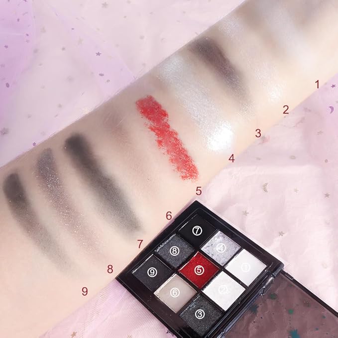 Smokey Black Red Eyeshadow Palette,9 Colors Dark Shimmer Matte Metallic Makeup Pallet,Make Up Kit for Halloween Parties Christmas Joker Vampire Clown,Long Lasting Waterproof