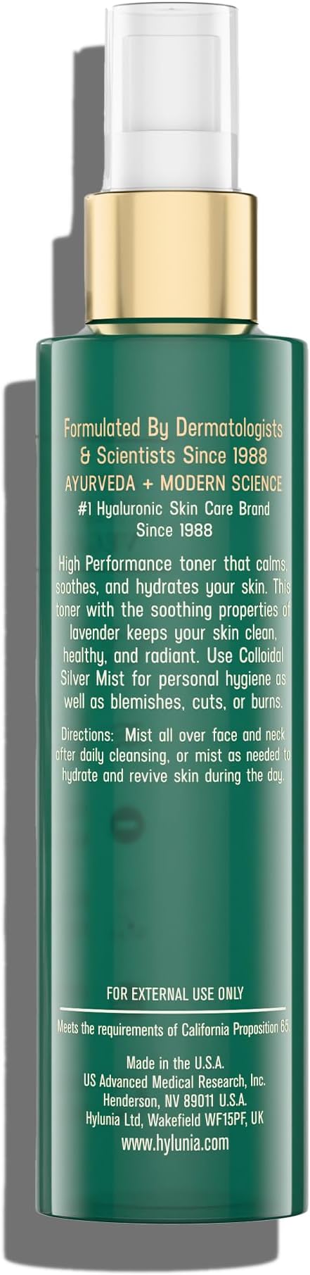 Hylunia Colloidal Silver Mist Toner 5.1 fl. oz. โ Hydrating Versatile Toner for Acne-Prone Inflamed Skin | Infused with Colloidal Silver & Lavender for Glowing Skin Cuts & Burns, Body-Refresher