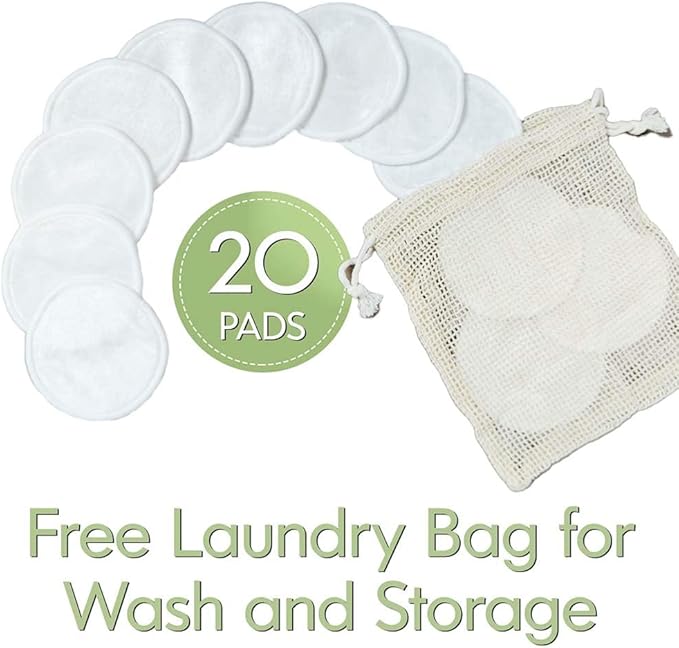 28 Pack Reusable Makeup Remover Face Pads with Laundry Bag Washable Soft and Comfortable Cleaning Face Skin,Washable Bamboo Cotton Rounds White