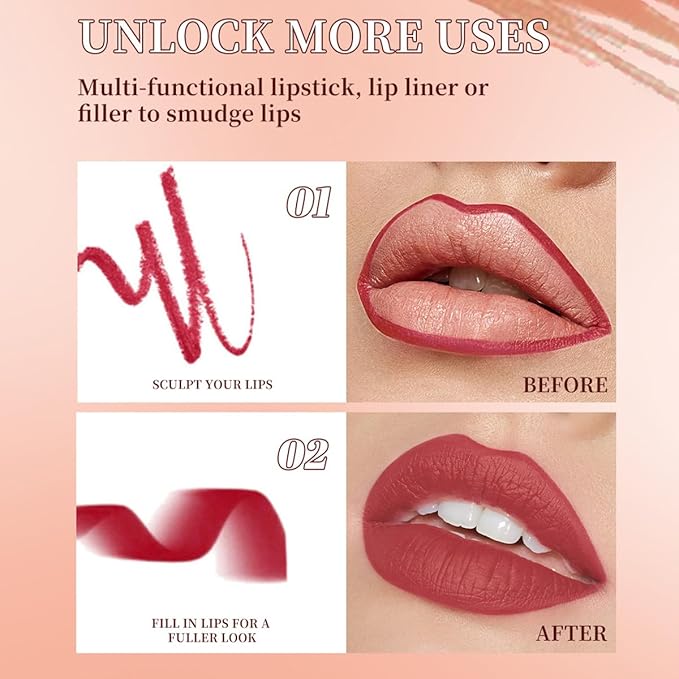 6 Colors Lip Liner and Lipstick Lip Combo Set,2 in 1 Gradient Matte Nude Red Velvet Lip Pencil,High Pigmented Long Lasting Natural Lipstick Crayon Lip Makeup Pack