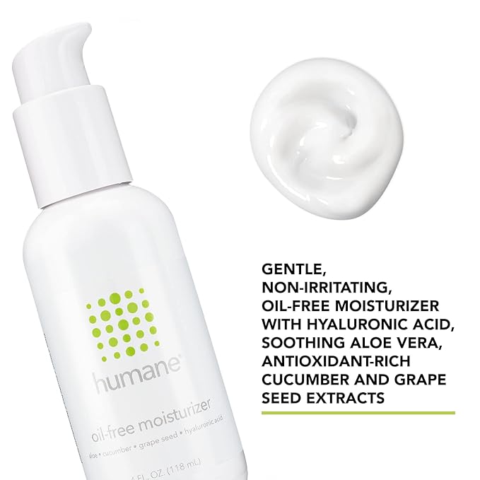 humane Oil-Free Daily Lightweight Face Moisturizer for Acne-Prone Skin - 4 Fl Oz - Gentle for All Skin Types - With Soothing Antioxidants Like Aloe Vera, Hyaluronic Acid, Cucumber and Grapeseed