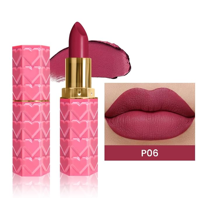evpct 1Pcs Plum Purple Pink Lipstick, Silky Velvet Matte Lipstick Pack Sets for Women, Long Lasting Smudge Proof Lipstick Lip Stain Makeup Kit matte lipstick 24 hours original P06