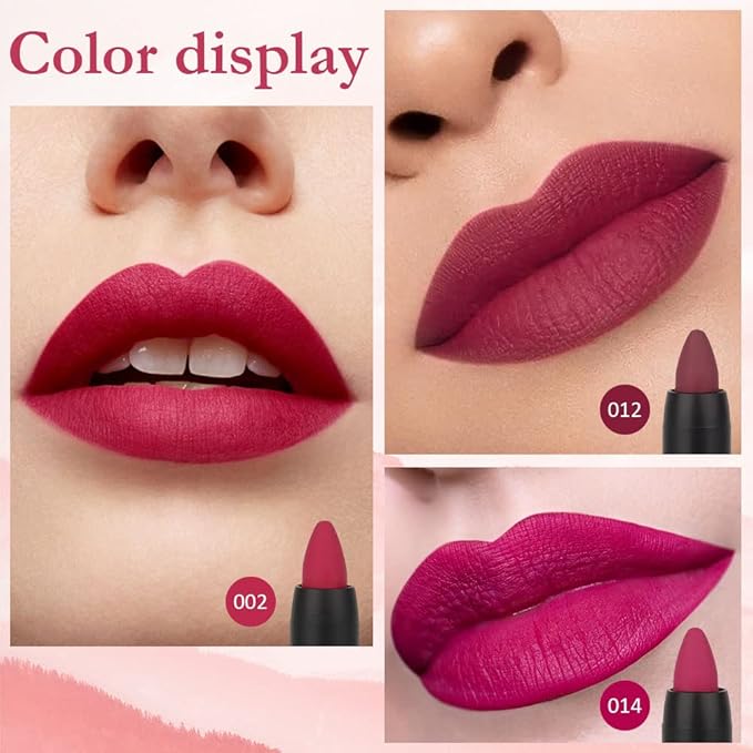 BINGBRUSH 3 Colors Moisture Smooth Longwear Lipstick Pack Set, Matte Color Stick Ultimate Lip Crayon for Makeup Collection - Nourishing Waterproof Velvet (02# 12# 14#)