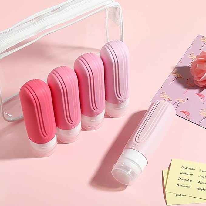 Travel Bottles for Toiletries, 5 Pack TSA Approved Travel Size Containers, 3oz Leak Proof Refillable Travel Accessories for Shampoo Conditioner, BPA Free Travel Bottles with Toiletry Bag