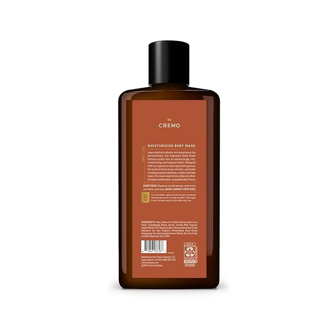 Cremo Rich-Lathering Golden Amber Body Wash for Men, Notes of Red Currant, Pineapple, Ambergris and Moss, 16 Fl Oz