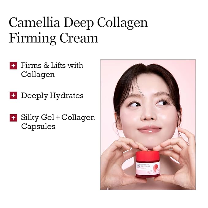 ROUND LAB Camellia Deep Collagen Firming Cream 1.69 Fl Oz, Elasticity-Enhancing Face Moisturizer with Multi-Collagen for Long-lasting Hydration, Smooth and Firm Skin, Pore Tightening, Korean Skincare