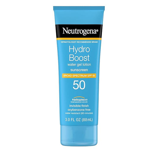 Neutrogena Hydro Boost Moisturizing Water Gel Sunscreen Lotion with Broad Spectrum SPF 50, Water-Resistant & Non-Greasy Hydrating Sunscreen Lotion, Oil-Free, 3 fl. oz