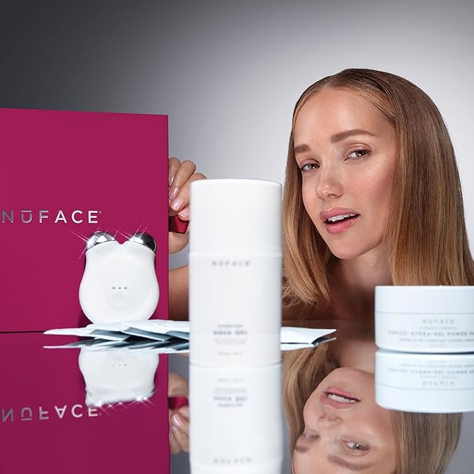 NuFACE MINI+ Microcurrent Facial Device Ultimate Uplift Holiday Kit - Brilliant White Sculpting Device with Aqua Gel, Power Patches, Prep-N-Glow Skin Care Wipes & Luxe Gift Box (4 Count)