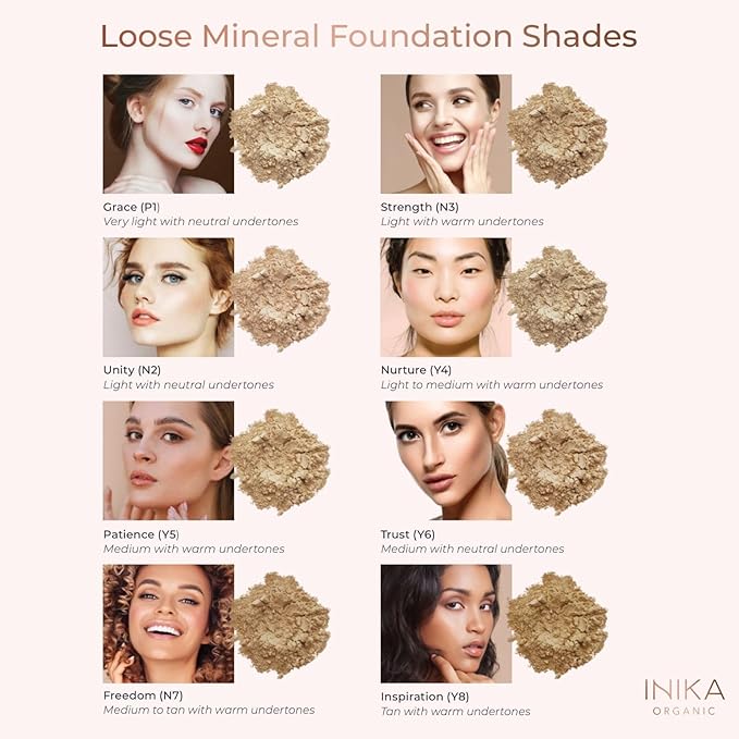 INIKA Organic Mineral Powder Foundation with SPF 25 - Vegan Makeup, Natural Looking, Buildable Coverage, Flawless Radiance & Glow, Blemish Coverage, Cruelty Free, Sustainable Packaging, Unity, 8g