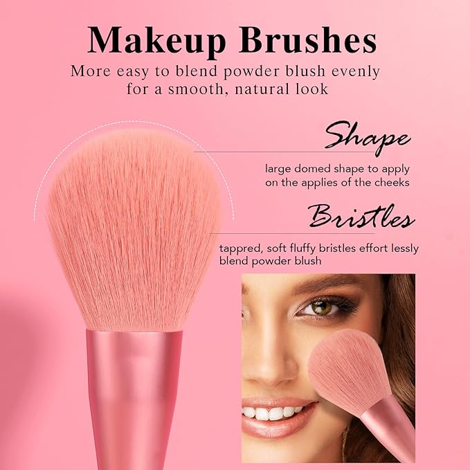 Makeup Brush Set with Storage Bag&Case Organic Environmental Vegan Bristles Complete Kit for Professional and Beginner Soft Synthetic Hairs for Eyeshadow, Eyebrow, Concealer, Foundation, Powder, Blend