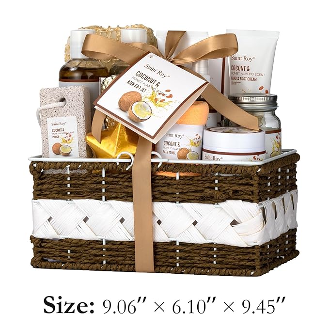 Spa Gift Basket Luxury Bath and Body Basket Set 17-Piece Coconut Honey Almond for Women for Mom for Her Pampering Large Luxury Home Spa Kit, Relaxing Self Care Pamper Gifts Birthday Bridal Shower Bath