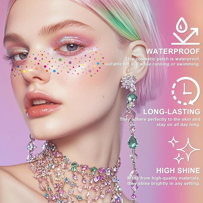 10Pcs Rainbow Face Makeup Patches, Glitter Freckles Face Tattoo for Teenagers & Young Women, Sparkle Freckles Waterproof Face Glitter Freckles for Christmas (10PcsH Rainbow)