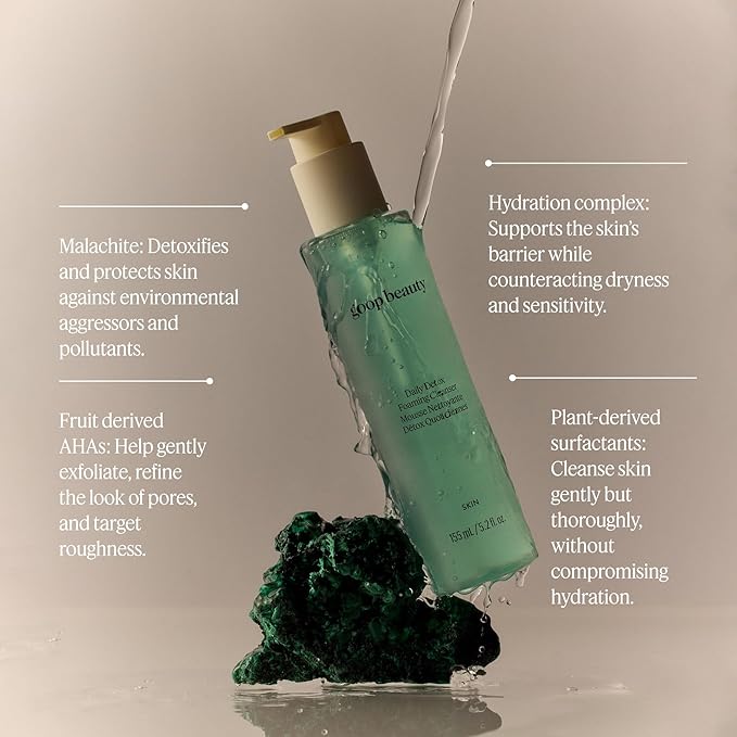 goop Beauty Daily Detox Foaming Cleanser | Hydrating Face Wash to Remove Makeup, Oil, & Dirt | Malachite, AHAs, & Glycerin | 5.2 fl oz