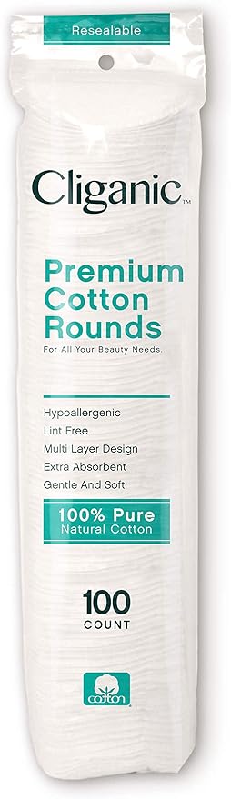 Cliganic Premium Cotton Rounds for Face (Bulk 1200 Count) Makeup Remover Pads, Hypoallergenic, Lint-Free | 100% Pure Cotton