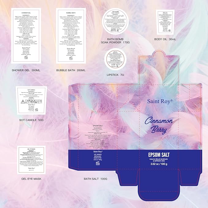 Christmas Spa Gift Set Basket for Women Cinnamon Berry, Gift Baskets, Spa Gifts Women Teen Girls Bath and Body Gift Sets,Self Care Spa Kit