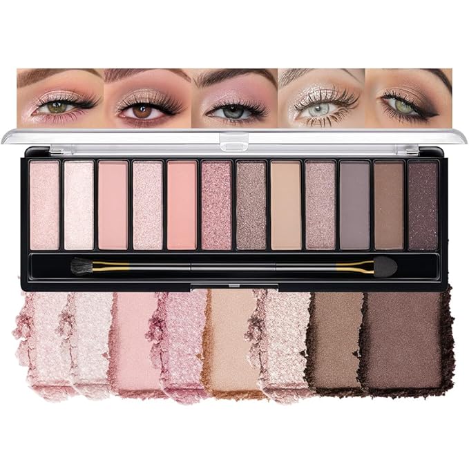 12 Colors Eyeshadow Palette β Soft Pink, Mauve & Neutral Tones with Matte, Shimmer & Glitter Finishes β Blendable Long-Lasting Waterproof Eye Makeup Palette β Romantic Lavender & Champagne Glow 02#