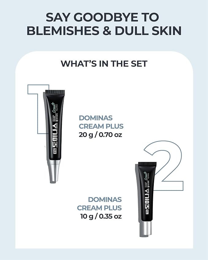 Cream Plus DOMINAS - Advanced Korean Cream for Even Skin Tone and Skin Elasticity. Niacinamide, Panthenol, Urea, Trehalose & TECA (Travel Kit, 0.7+0.35oz)